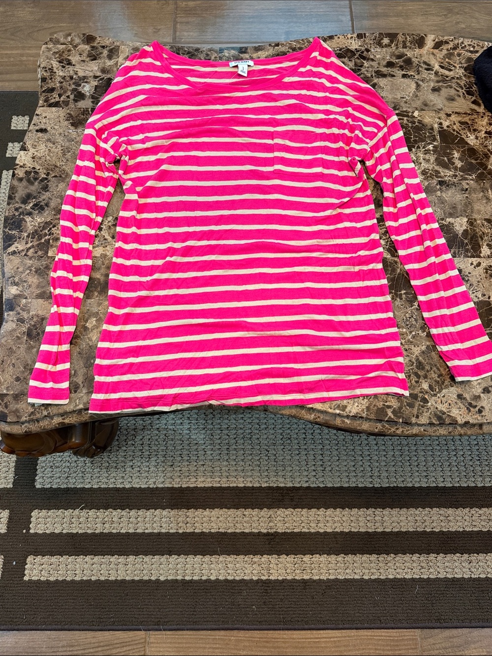 Old Navy Hot Pink & Cream Striped Long-Sleeve Tee